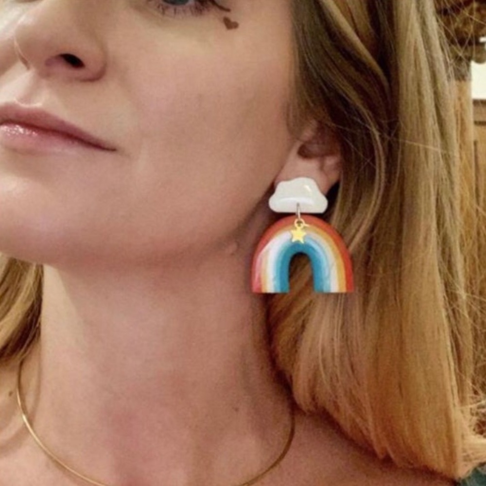 Bi pride rainbow cloud or heart dangle earrings - Picture 11 of 15